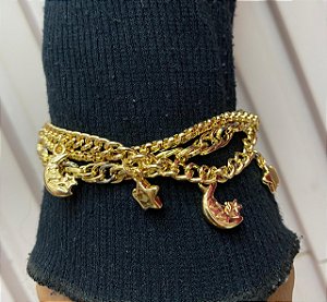 Pulseira Lua e Estrela 3 em 1 Dourado - NÃO HÁ TROCA