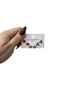 Kit Brincos Aço Dourado N° 5 - Não Há Trocas