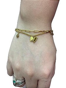 Pulseira Borboleta Dourada - Aço Inoxidável