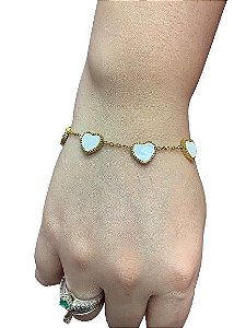 Pulseira Coração Branca Dourada - Aço Inoxidável