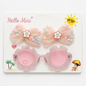 Óculos de Sol + Presilha Infantil Rosa