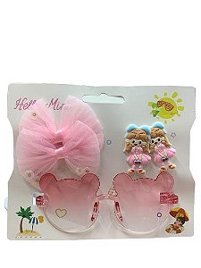 Kit Óculos Minnie (Rosa Claro) + Presilha Infantil