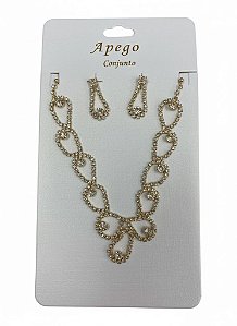 Conjunto Colar e Brinco Brilhante Dourado N° 220