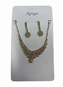 Colar + Brinco Dourado Cravejado N235 - NÃO HÁ TROCA