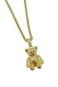 Colar Urso Dourado Cravejado - NÃO HÁ TROCA
