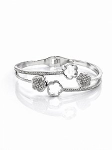 Bracelete Floral Prata com Strass em Aço Inoxidável N03 - NÃO HÁ TROCA