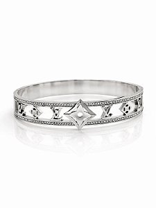 Bracelete Prata Vazado com Strass em Aço Inoxidável N05 - NÃO HÁ TROCA