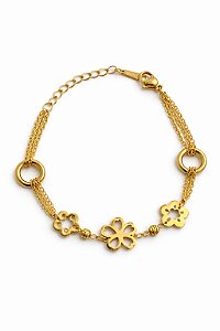 Pulseira Com Pingentes De Flor Vazado em Aço Inoxidável - NÃO HÁ TROCA