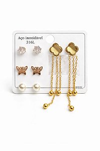 Kit C/3 Brincos com Pingente de Borboleta - NÃO HÁ TROCA