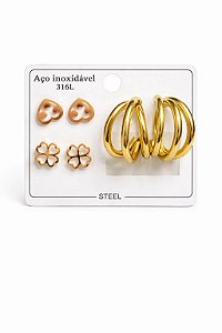 Kit C/3 Brincos com Pingente de Trevo/Coração N13 - NÃO HÁ TROCA