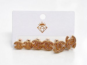 Kit C/3 Brincos Dourado Inspiração Chanel - NÃO HÁ TROCA