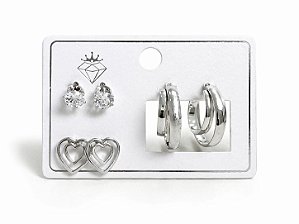 Kit C/2 Brincos Prata + Argola N16 - NÃO HÁ TROCA