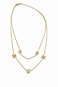 Colar Duplo Pingente LV Dourado em Aço Inoxidável N18 - NÃO HÁ TROCA