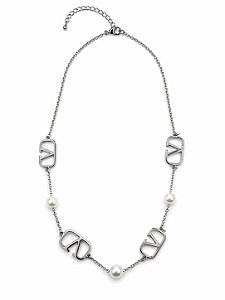 Colar Prateado com Pérola em Aço Inoxidável N20 - NÃO HÁ TROCA