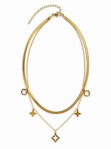 Colar Mix de Correntes Dourado em Aço Inoxidável N22 - NÃO HÁ TROCA