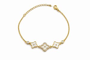 Pulseira Clover Branca Dourado - NÃO HÁ TROCA