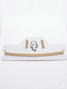 Conjunto Colar e Brinco Riviera Dourado com Strass - NÃO HÁ TROCA