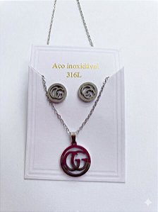 Conjunto Colar e Brinco GG liso em Aço Inoxidável N31 - NÃO HÁ TROCA