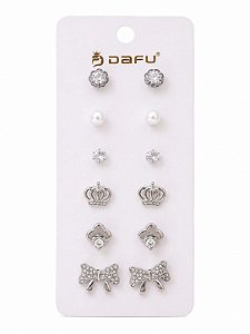 Kit 6 Pares de Brincos Prata Dafu N501 - NÃO HÁ TROCA