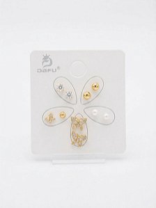 Kit 5 Pares de Brincos Dourado Dafu N503 - NÃO HÁ TROCA