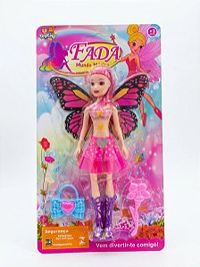 Boneca Fada Mundo Mágico com Asas e Acessórios - Rosa