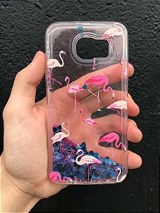 Capa para Celular "Case" Flamingos Glitter Samsung