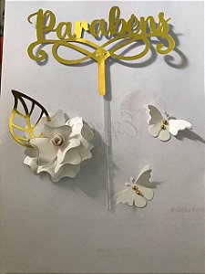 Topo de Bolo 15 anos Flores e Borboletas Lilás personalizado