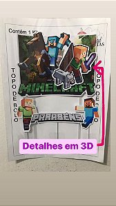 MINECRAFT TOPO DE BOLO (DETALHES EM 3D) - PAPEL ARROZ ESPECIAL