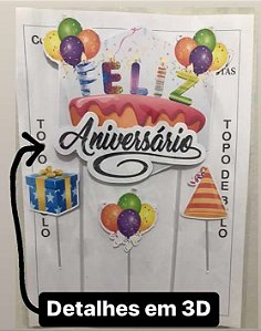 FELIZ ANIVERSÁRIO PRETO TOPO DE BOLO (DETALHES EM 3D)