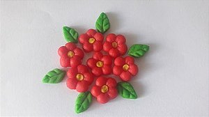 FLOR BOLINHA VERMELHO PEQUENA (12 FLORES + 12 FOLHAS)