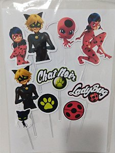 Miraculous Ladybug e cat noir topo de bolo festa de aniversário