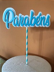 PARABÉNS 3D AZUL 17 CM ( TOPO DE BOLO)