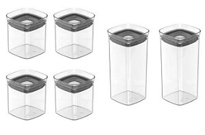 CONJUNTO COM 6 POTES HERMÉTICOS BLOCK MODULAR NATURAL