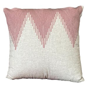 ALMOFADA LINHO CRU 52X52 COM BORDADO KILIM ROSA