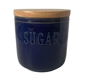 POTE DE CERAMICA AZUL COM TAMPA DE BAMBU