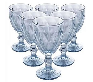 JOGO DE 6 TAÇAS DE VIDRO AZUL METALIZADO 325ML