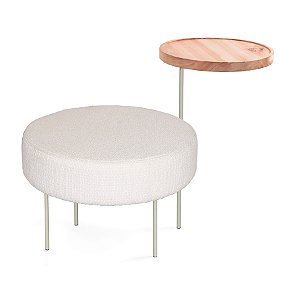 PUFF COM BANDEJA GIRATÓRIA BERJA 50 CM - BOUCLE NATURAL