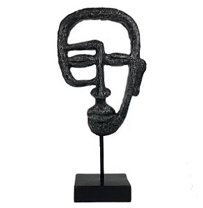 ESCULTURA DECORATIVA DE ROSTO EM RESINA - PRETO E GRAFITE