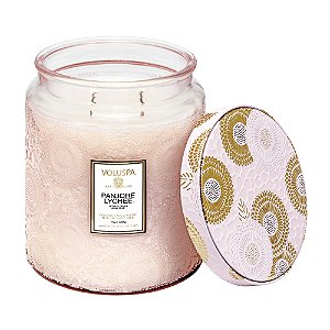 VELA VOLUSPA POTE DE VIDRO G RELEVO PANJORE LYCHEE - 100H
