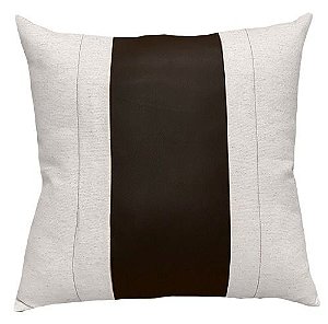 ALMOFADA DE LINHO OFF WHITE COM DETALHE  EM COURO PRET