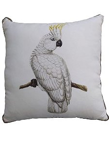 almofada em sarja com estampa de pássaro