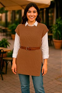 Maxi Colete de Tricô Feminino – Movimento Versátil com Elegância Atemporal