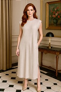 Vestido Midi Muscle Tee Feminino em Viscose com Fenda