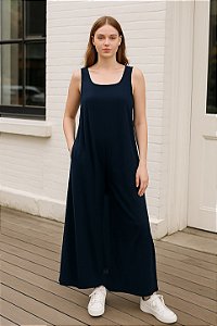 Vestido Evasê Feminino Longo com Decote Quadrado em Algodão