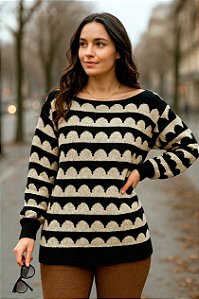 Suéter Feminino Arcos de Tricô Cor Bege