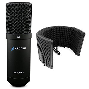 Microfone condensador USB Arcano AM-BLACK-1 + Protetor acústico ARC-SK25