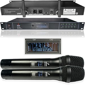 Microfone Sem Fio Arcano BB-2 Rack Duplo De Mão Uhf Bivolt