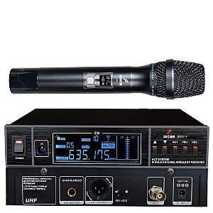 KIT BB-1 - MICROFONE SEM FIO UNITÁRIO ARCANO ACOMPANHADO DE BASE RECEPTORA E FONTE BI-VOLT, ANTENA