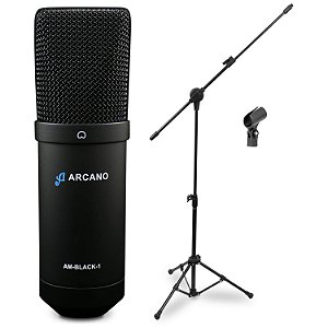 Microfone USB Arcano AM-BLACK-1 + Pedestal convencional PMV-100-Pac