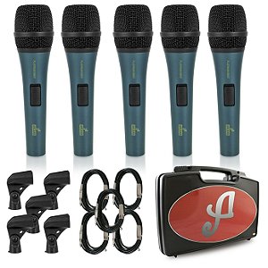 Kit com 5 microfones dinâmicos Arcano PLATINUM-S8KIT com fio